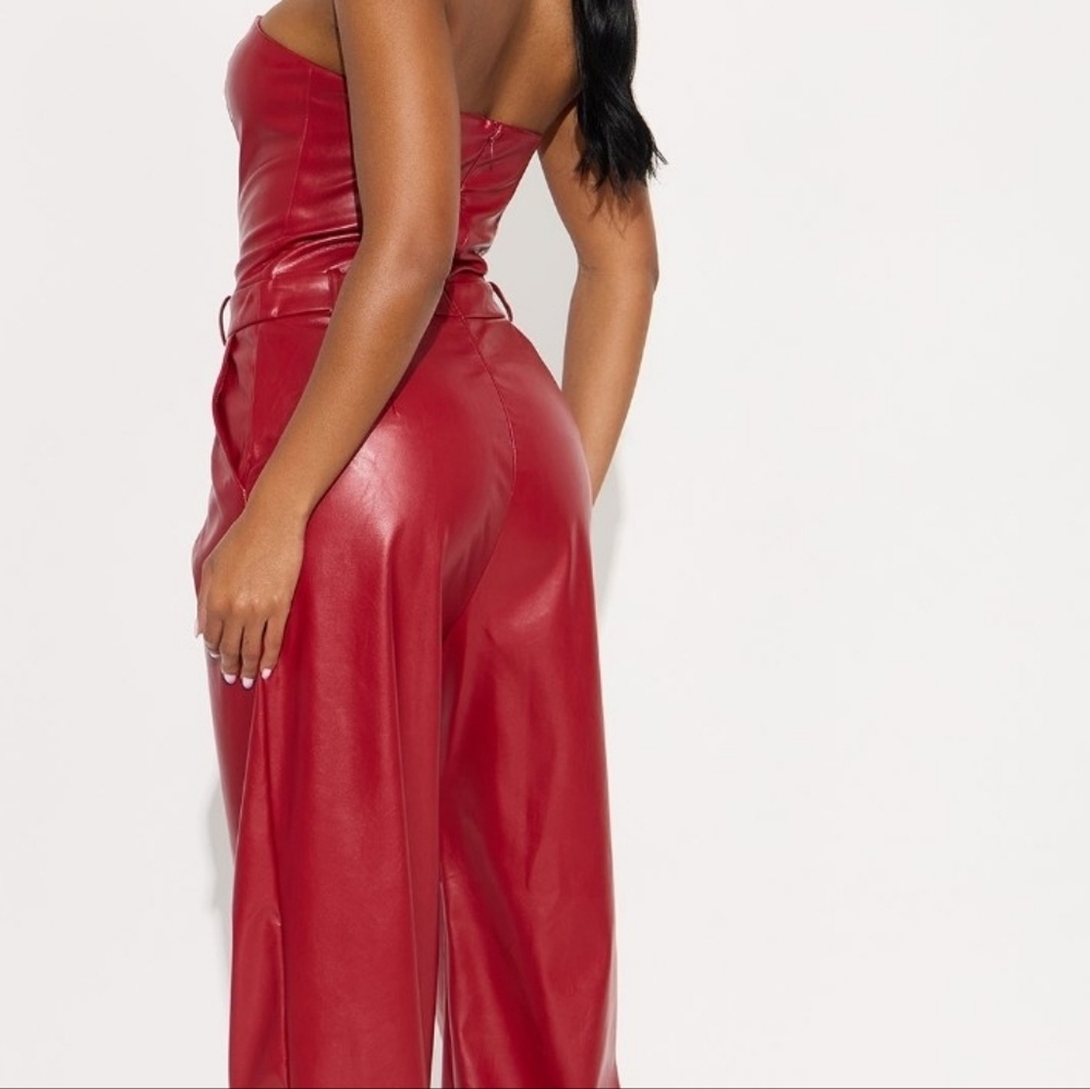 Fashion Nova Strapless Leather Red Jumpsuit